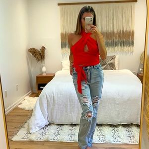 Superdown Jennifer Wrap Top in Red